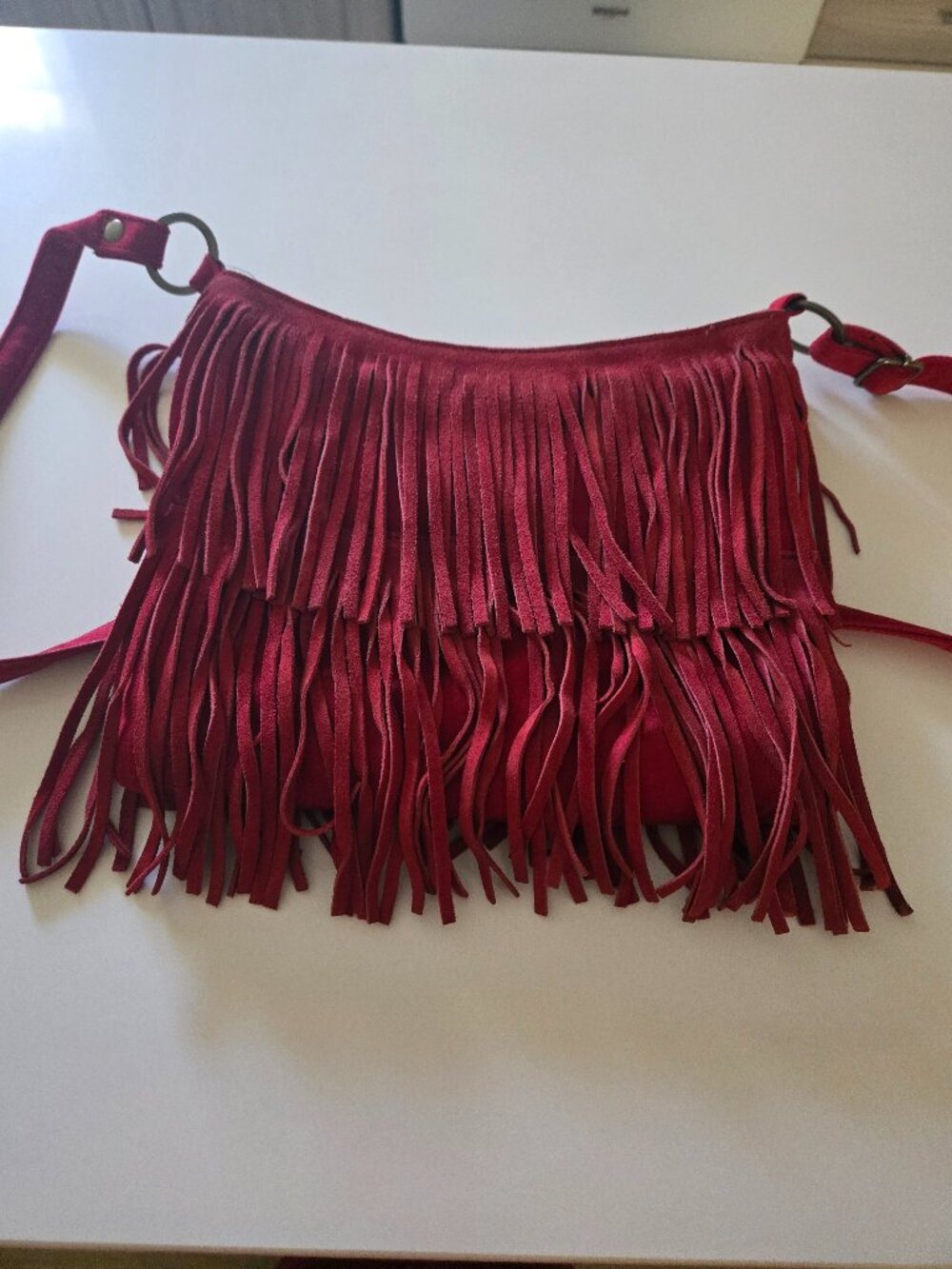 Red fringe purse